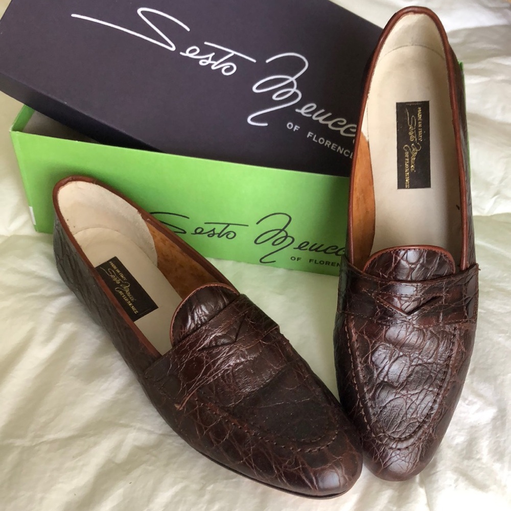 Vintage Sesto Meucci Brown Croc Printed Slip-on Flats in 8 1/2 N